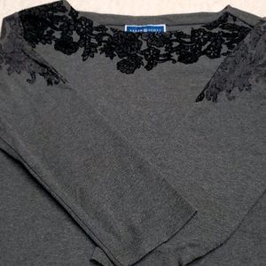 Ladies Floral trim boatneck top